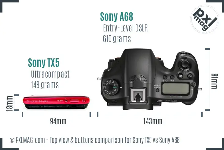 Sony TX5 vs Sony A68 top view buttons comparison