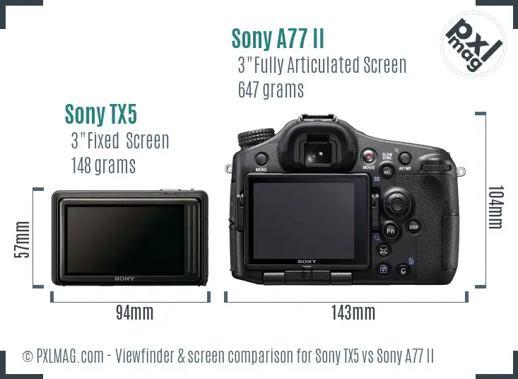 Sony TX5 vs Sony A77 II Screen and Viewfinder comparison
