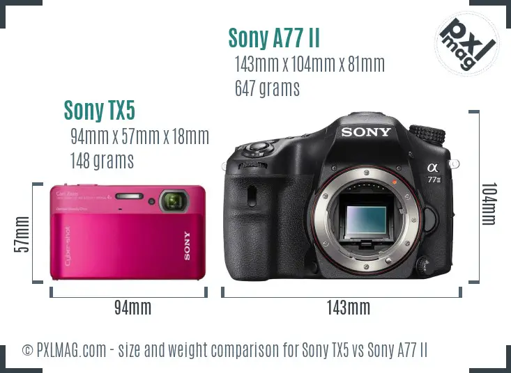 Sony TX5 vs Sony A77 II size comparison
