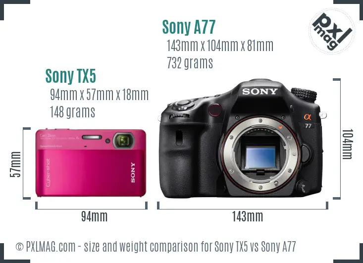 Sony TX5 vs Sony A77 size comparison
