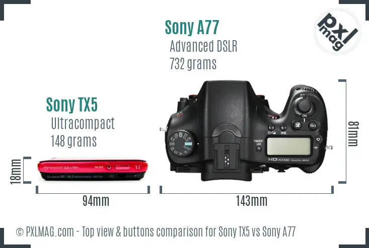 Sony TX5 vs Sony A77 top view buttons comparison
