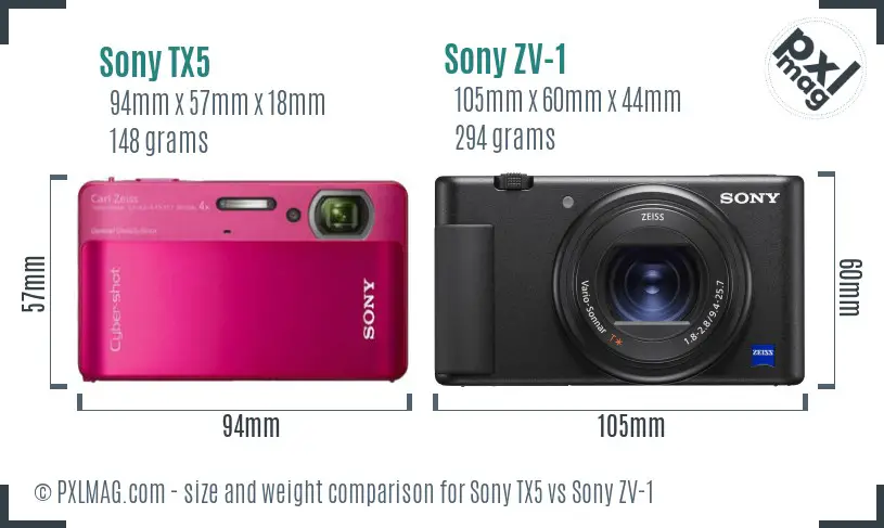 Sony TX5 vs Sony ZV-1 size comparison