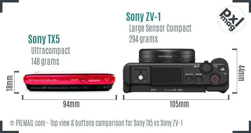 Sony TX5 vs Sony ZV-1 top view buttons comparison
