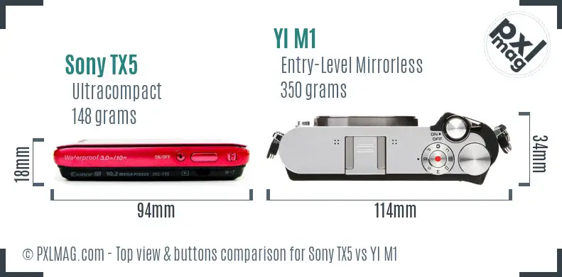 Sony TX5 vs YI M1 top view buttons comparison