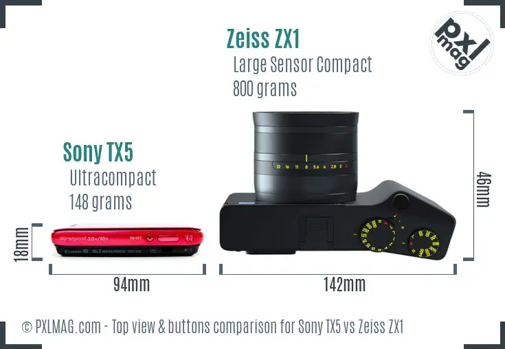 Sony TX5 vs Zeiss ZX1 top view buttons comparison