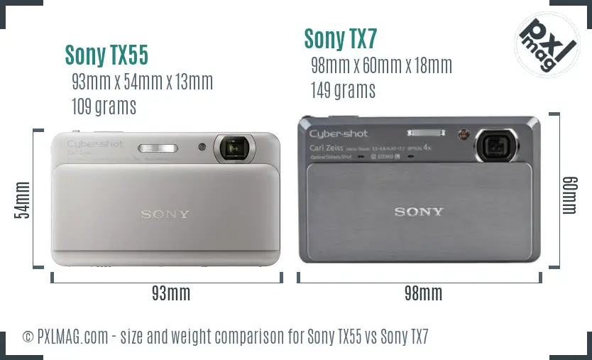 Sony TX55 vs Sony TX7 size comparison