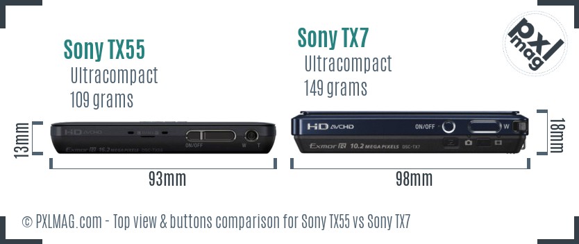 Sony TX55 vs Sony TX7 top view buttons comparison