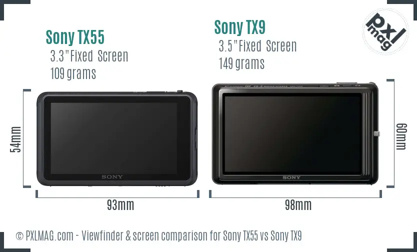 Sony TX55 vs Sony TX9 Screen and Viewfinder comparison