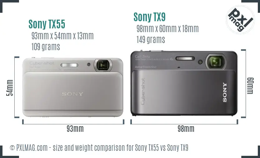 Sony TX55 vs Sony TX9 size comparison