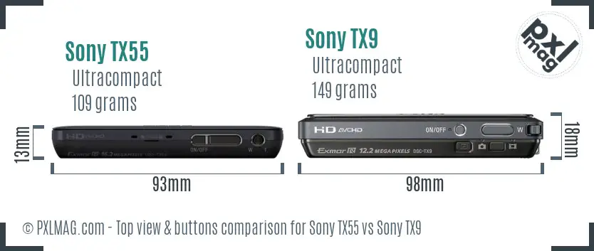 Sony TX55 vs Sony TX9 top view buttons comparison