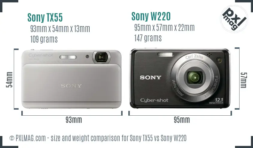 Sony TX55 vs Sony W220 size comparison