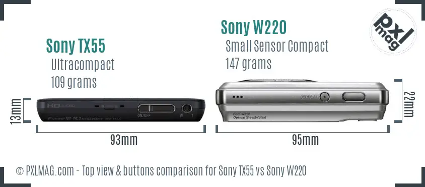 Sony TX55 vs Sony W220 top view buttons comparison