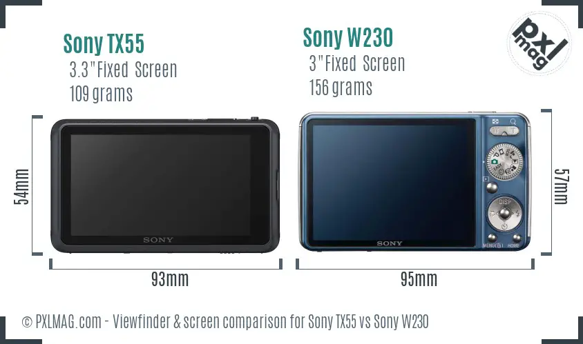 Sony TX55 vs Sony W230 Screen and Viewfinder comparison