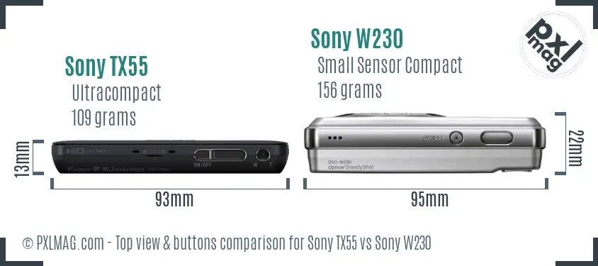 Sony TX55 vs Sony W230 top view buttons comparison