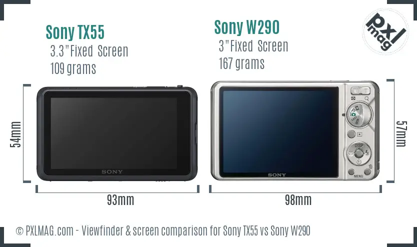 Sony TX55 vs Sony W290 Screen and Viewfinder comparison