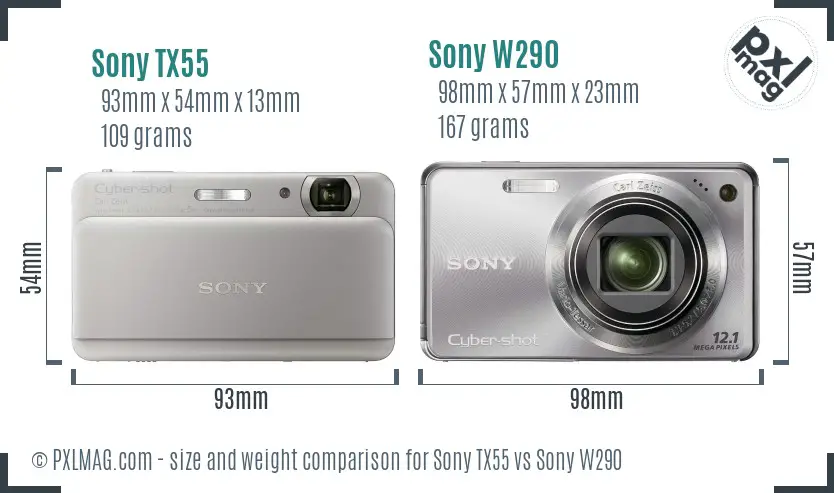Sony TX55 vs Sony W290 size comparison