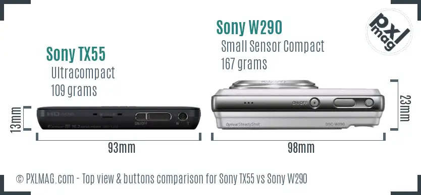 Sony TX55 vs Sony W290 top view buttons comparison