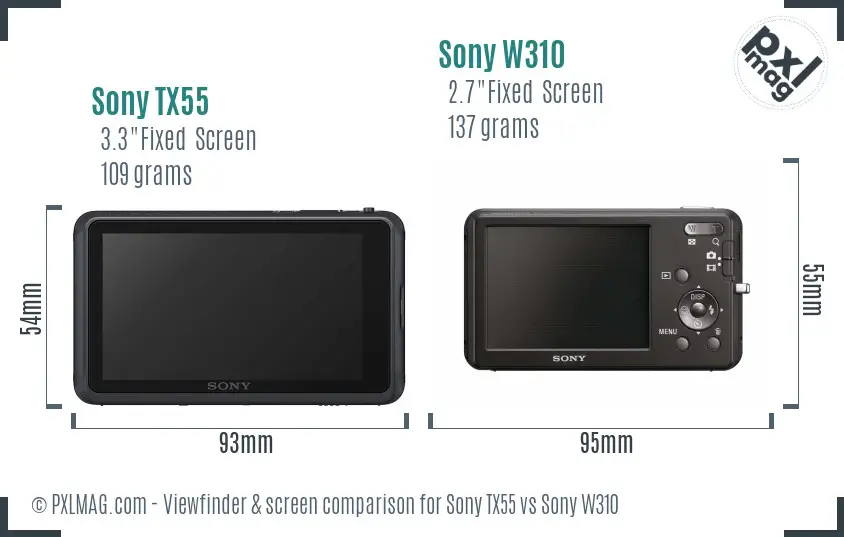 Sony TX55 vs Sony W310 Screen and Viewfinder comparison