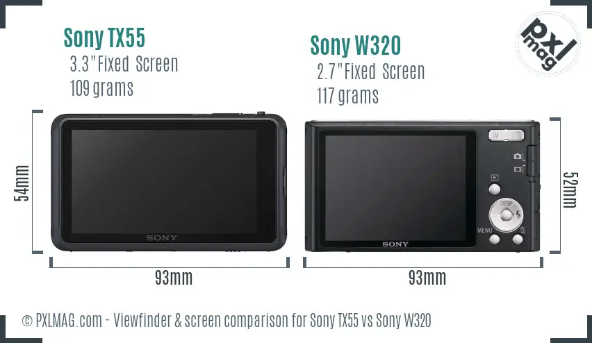 Sony TX55 vs Sony W320 Screen and Viewfinder comparison
