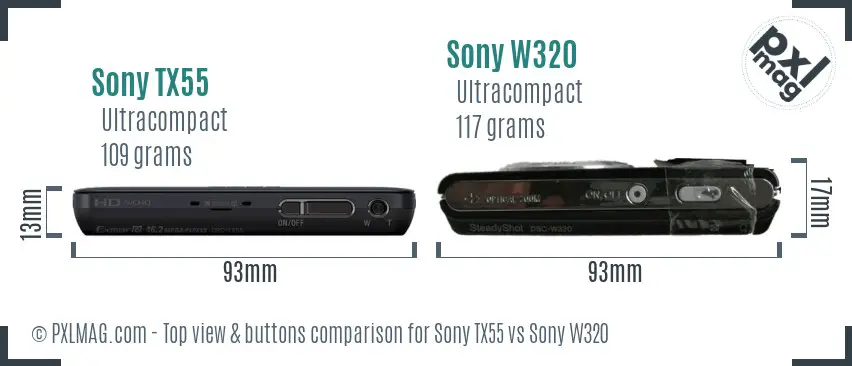 Sony TX55 vs Sony W320 top view buttons comparison