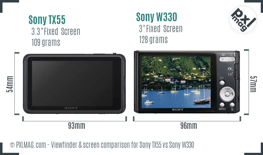 Sony TX55 vs Sony W330 Screen and Viewfinder comparison