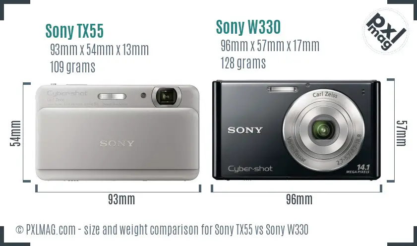 Sony TX55 vs Sony W330 size comparison