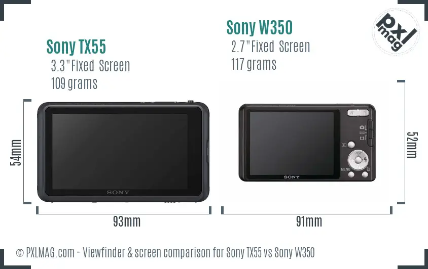 Sony TX55 vs Sony W350 Screen and Viewfinder comparison