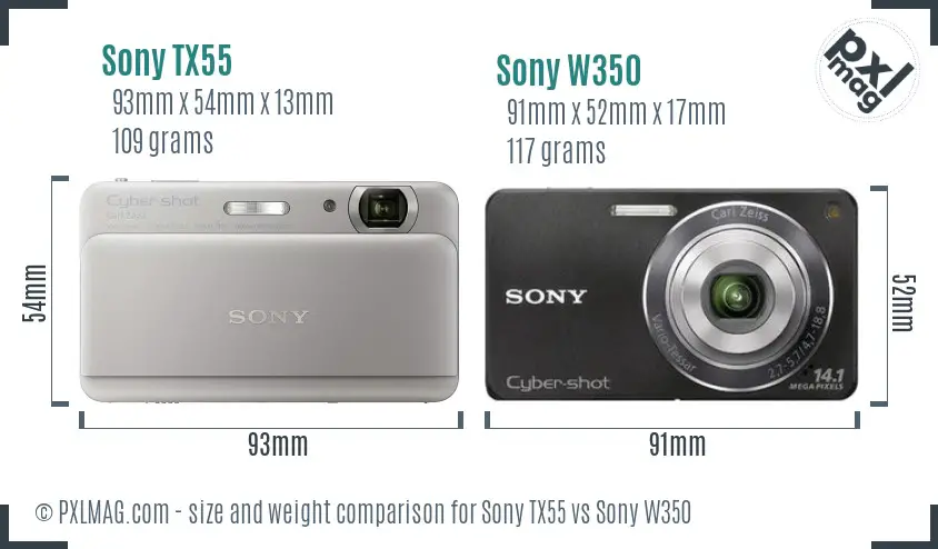 Sony TX55 vs Sony W350 size comparison