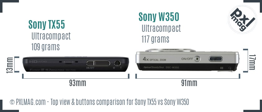 Sony TX55 vs Sony W350 top view buttons comparison