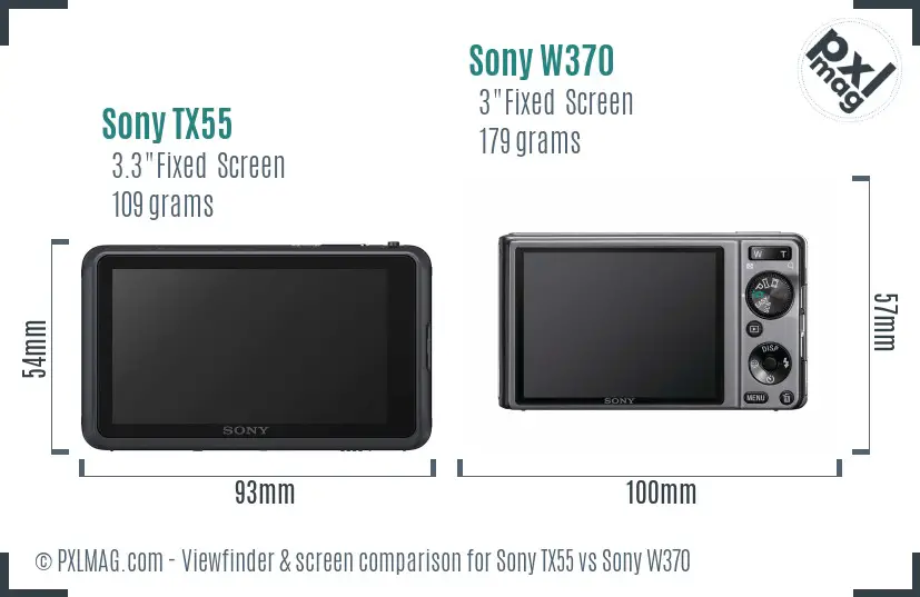 Sony TX55 vs Sony W370 Screen and Viewfinder comparison