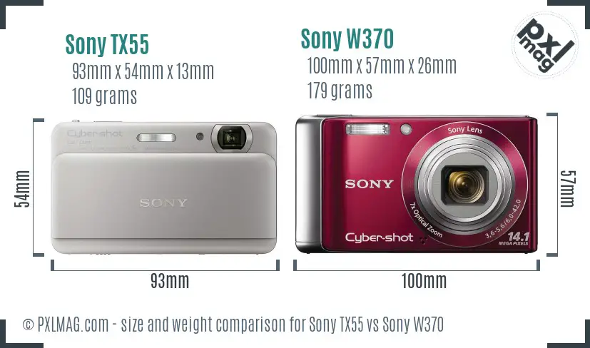 Sony TX55 vs Sony W370 size comparison