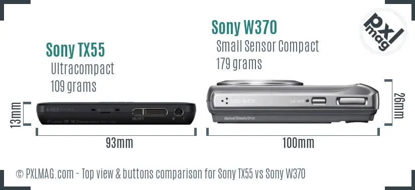 Sony TX55 vs Sony W370 top view buttons comparison