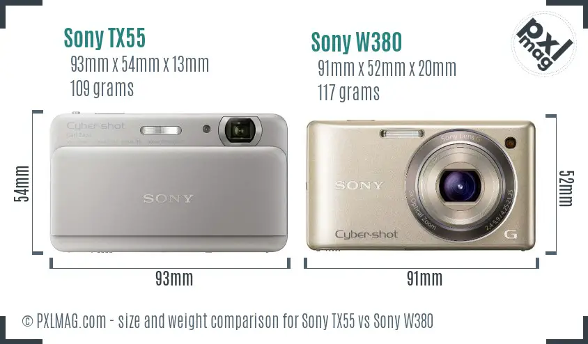 Sony TX55 vs Sony W380 size comparison