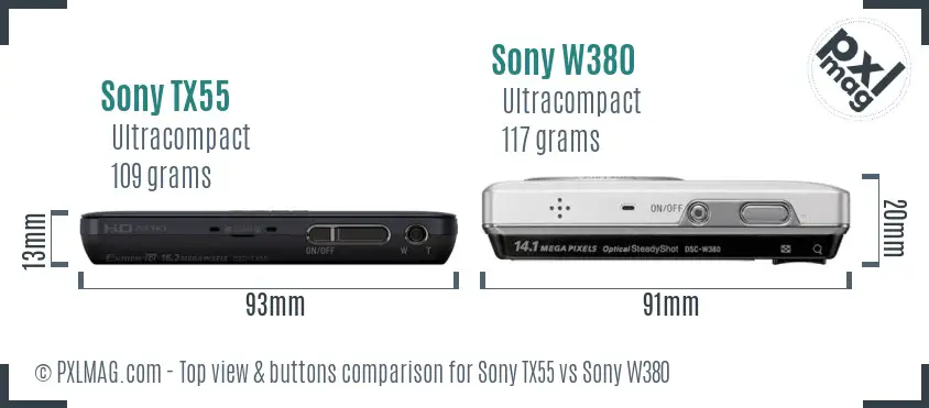 Sony TX55 vs Sony W380 top view buttons comparison