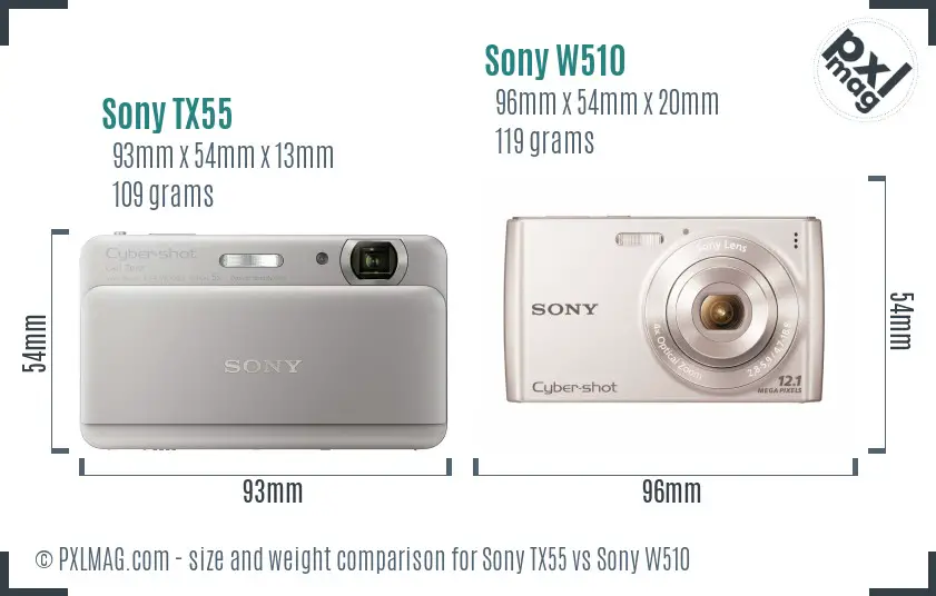 Sony TX55 vs Sony W510 size comparison