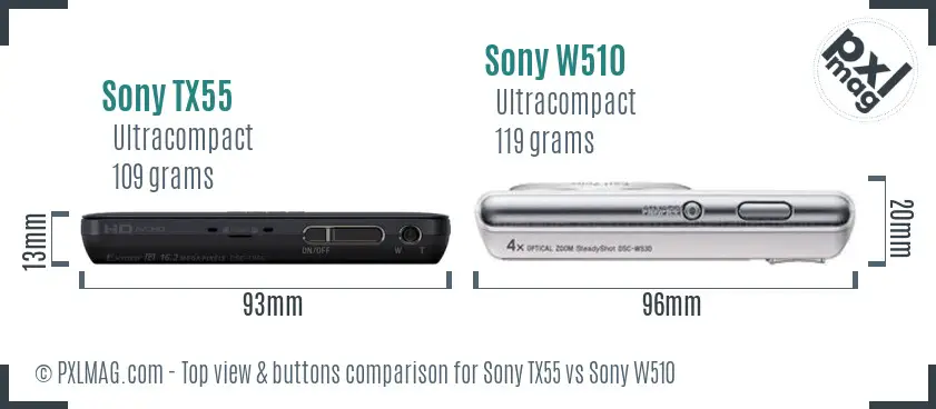 Sony TX55 vs Sony W510 top view buttons comparison