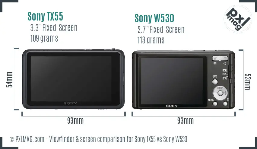 Sony TX55 vs Sony W530 Screen and Viewfinder comparison