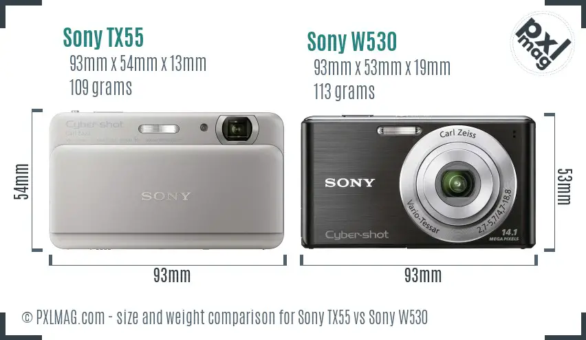 Sony TX55 vs Sony W530 size comparison