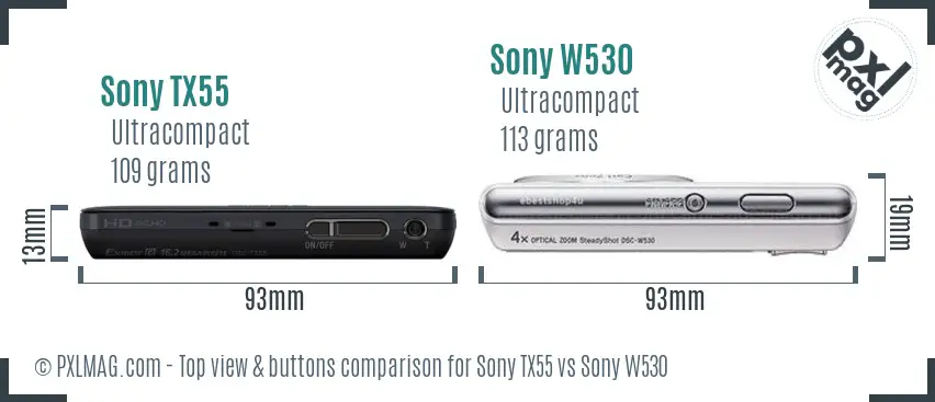 Sony TX55 vs Sony W530 top view buttons comparison