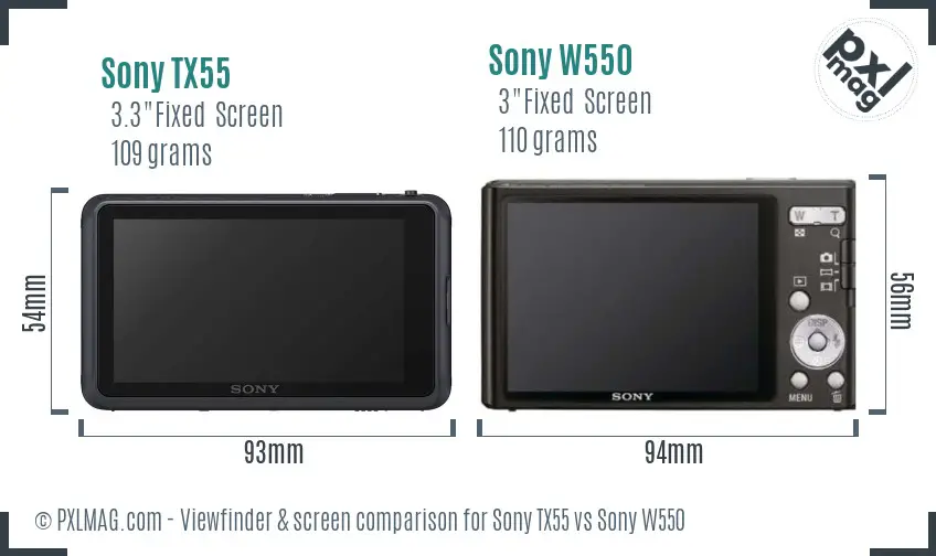 Sony TX55 vs Sony W550 Screen and Viewfinder comparison