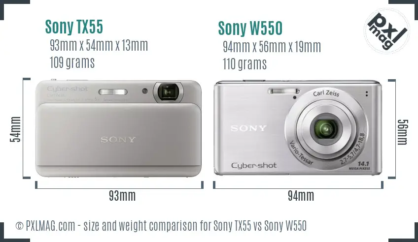 Sony TX55 vs Sony W550 size comparison