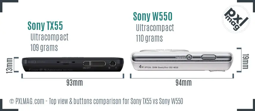 Sony TX55 vs Sony W550 top view buttons comparison