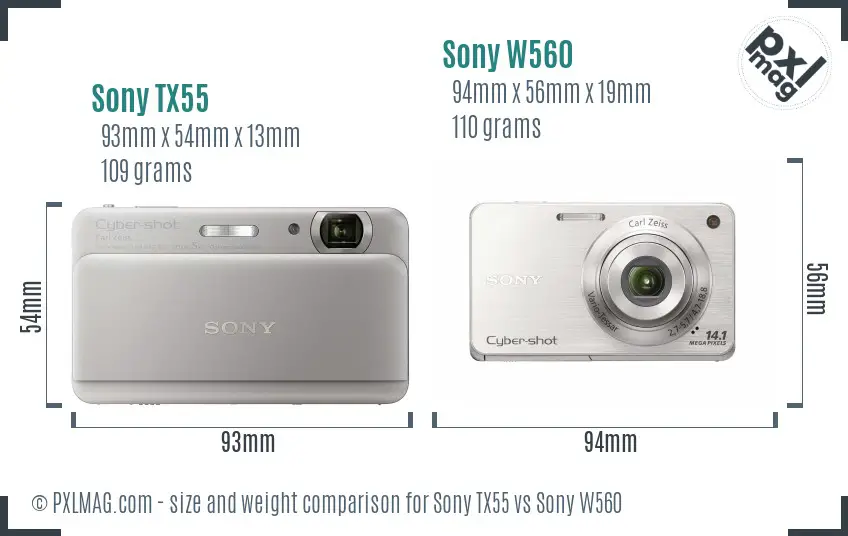 Sony TX55 vs Sony W560 size comparison