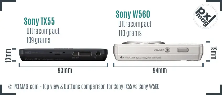 Sony TX55 vs Sony W560 top view buttons comparison