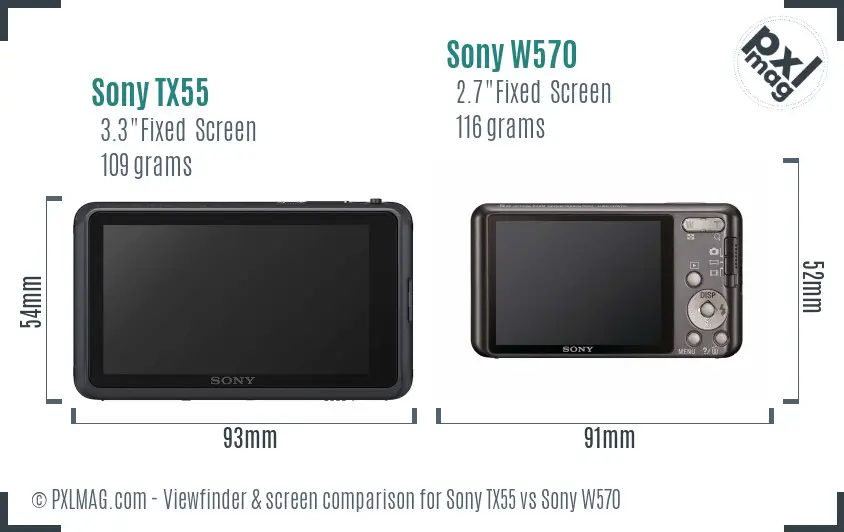 Sony TX55 vs Sony W570 Screen and Viewfinder comparison