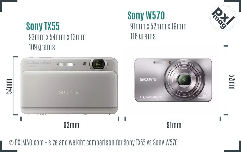 Sony TX55 vs Sony W570 size comparison