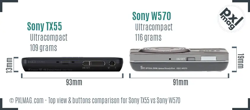 Sony TX55 vs Sony W570 top view buttons comparison