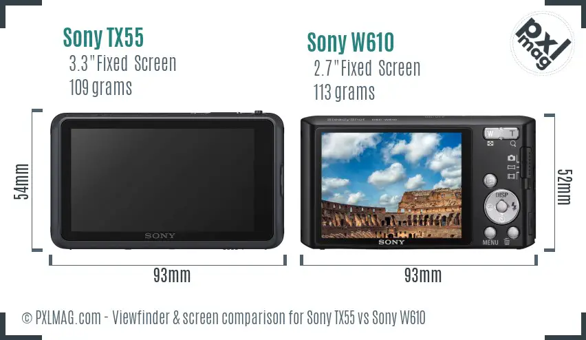 Sony TX55 vs Sony W610 Screen and Viewfinder comparison
