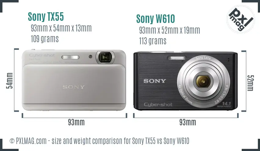 Sony TX55 vs Sony W610 size comparison