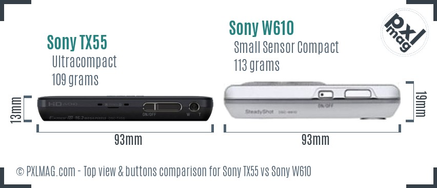 Sony TX55 vs Sony W610 top view buttons comparison